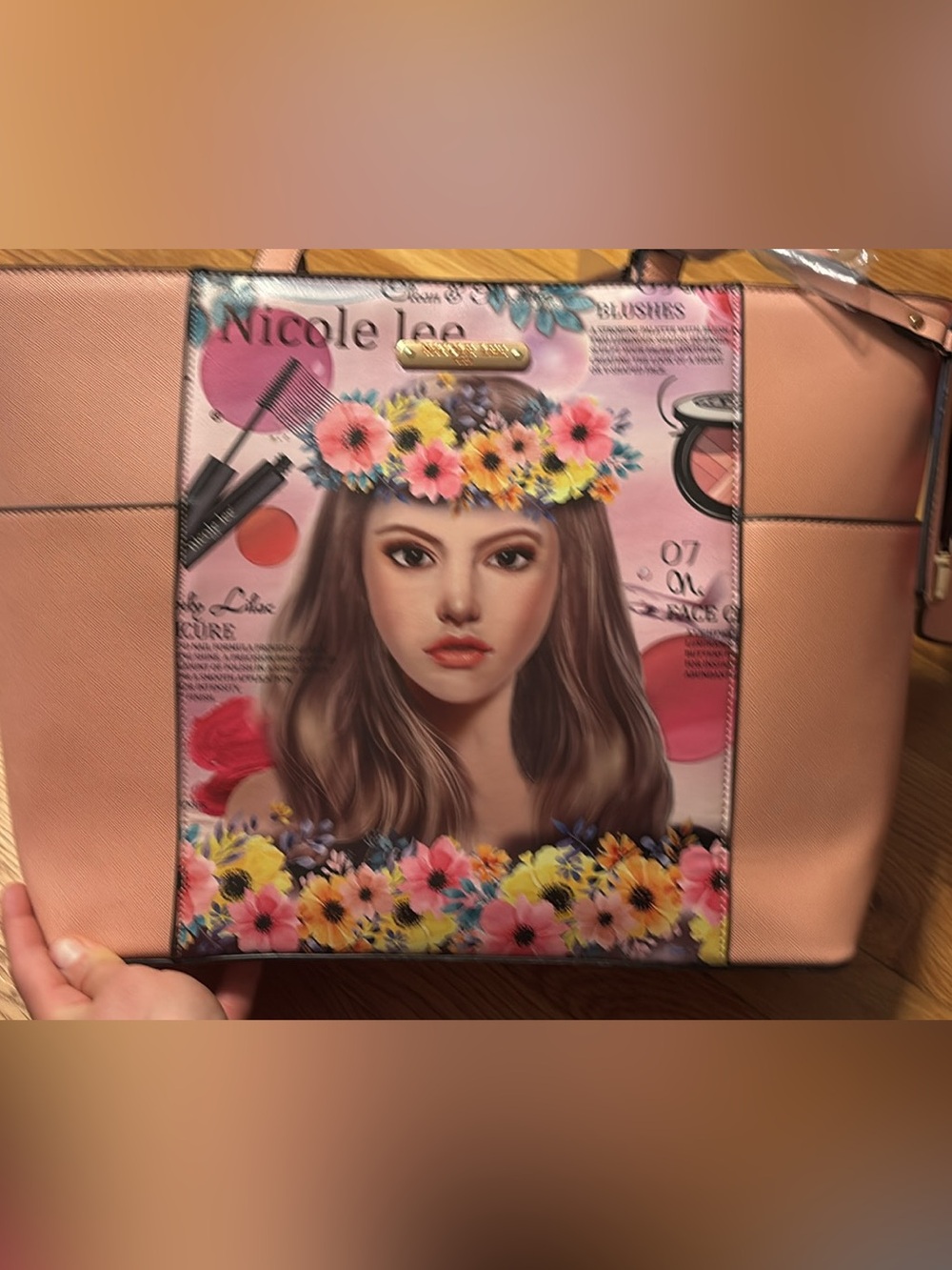 2 Nicole Lee Pink Floral Girl-Print Tote Bag Set with Wristlet - Picture 3 of 8